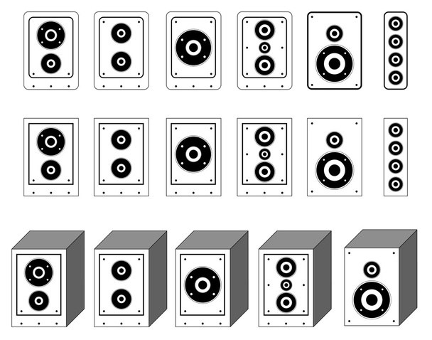 Collectie van audio-luidspreker vector. surround systeem symbool. de pictogrammen van de luidspreker. contouren Woofer. - Vector, afbeelding