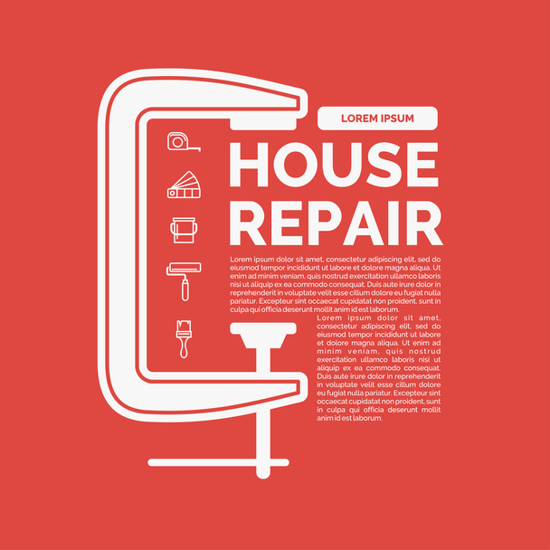 Illustratie van huis reparatie met tools en klem - Vector, afbeelding
