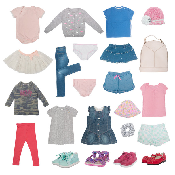 Коллаж летней детской одежды изолирован
 - Фото, изображение