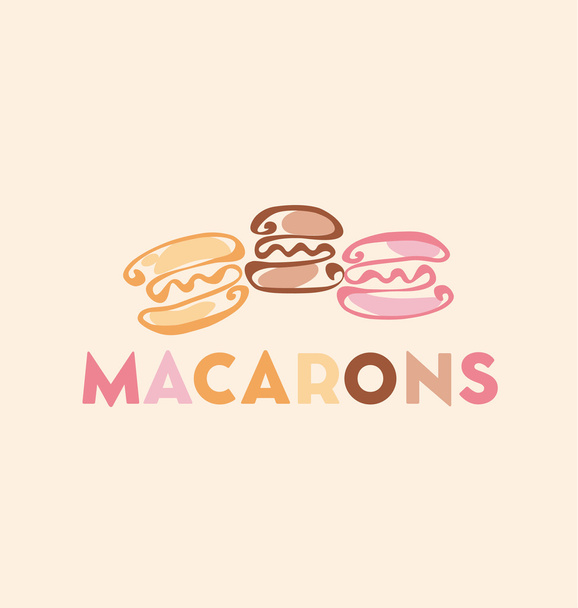 rosy and chocolate  color macaron sweet cake on beige craft back - Vector, Image