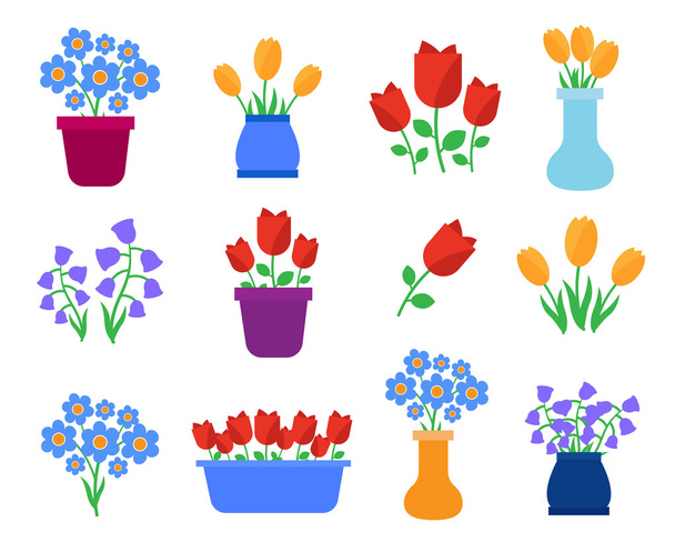 Definir flores em vasos de estilo plano
 - Vetor, Imagem