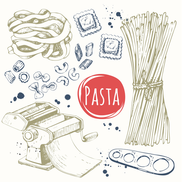 Vector illustration with pasta machine, , ravioli. Sketch design. - Vettoriali, immagini