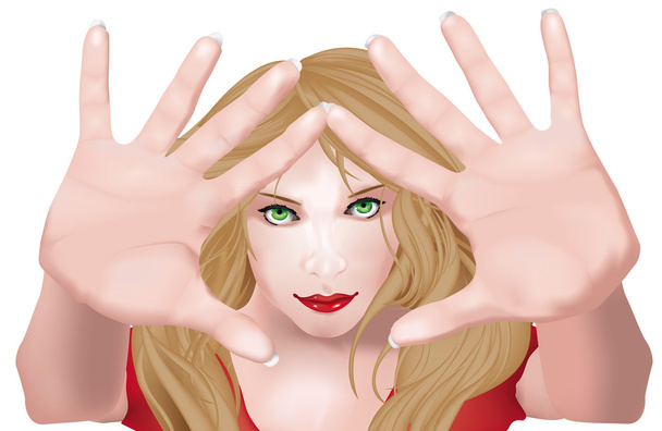 Girl with palms of hands - Vector, Image