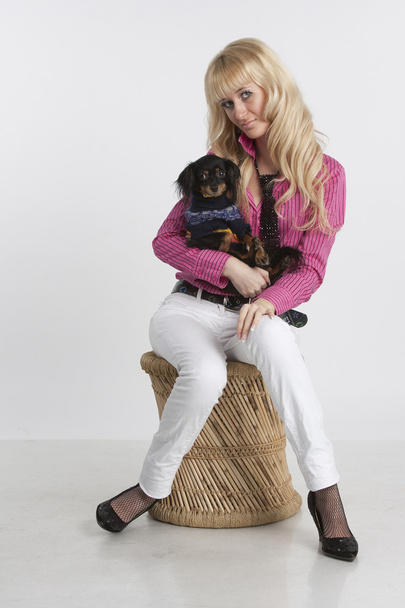 Glamour girl with little dog - Photo, image