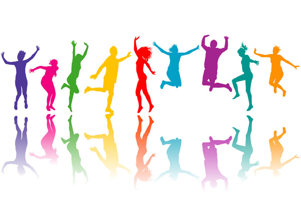 Colorful silhouettes jumping - Vector, Image