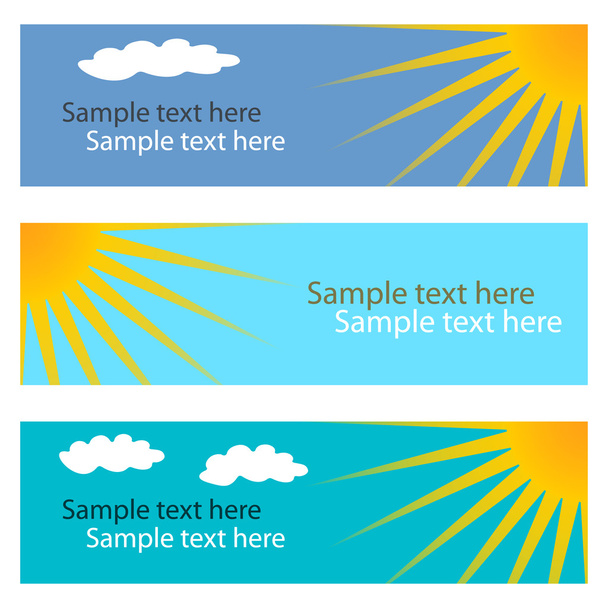 Collection of blue horizontal banners with sun. - Vector, Image