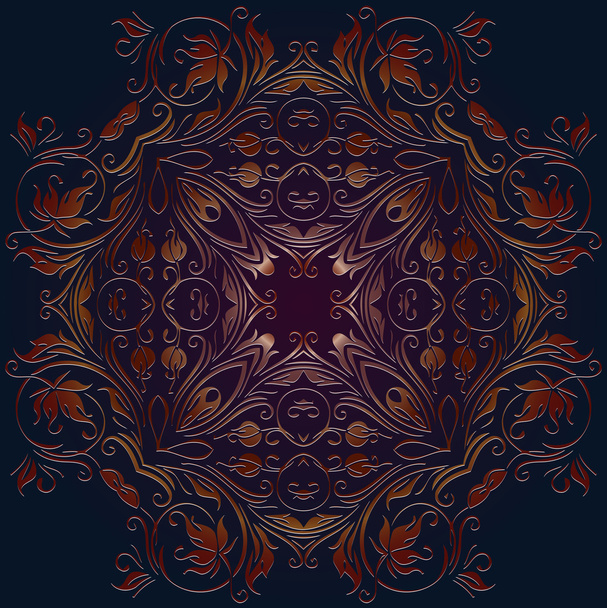 Decorative elements vector color pattern lace mandala on a dark background embossed under the skin - Vector, Image