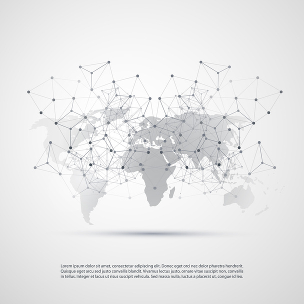 Cloud Computing et réseaux avec carte du monde - Connexions abstraites au réseau numérique mondial, arrière-plan du concept technologique, modèle d'élément de conception créative avec treillis métallique gris géométrique transparent
 - Vecteur, image