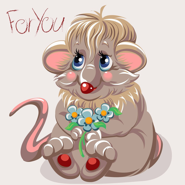 デイジーの花束とネズミのようなかわいこちゃん - ベクター画像