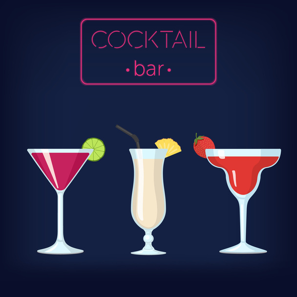 Cocktail Bar Vector Illustration with cocktails - Vektör, Görsel