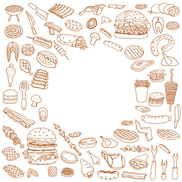 doodle BBQ set di icone per feste
. - Vettoriali, immagini