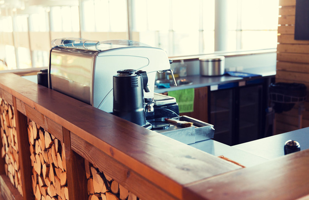 close up of coffee machine at bar or restaurant - Фото, изображение