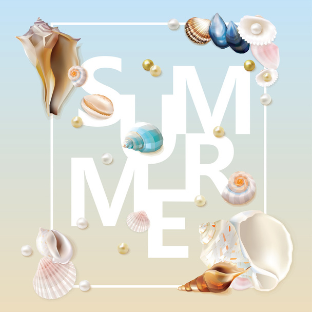 Carte d'été avec coquillages et décorations de perles
 - Vecteur, image