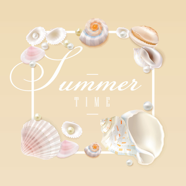 summertime with seashells and pearls - Vector, Image