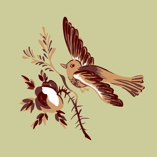 Potopením izolované béžové větev květ růže přání oslavovat dar ilustrace holub pozvání zpráva design prvek čmáranice - Vektor, obrázek