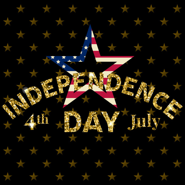 Gold glitter Independence day USA greeting card, flyer. July fourth poster. Patriotic banner for website template. Usable for 4th of July greeting card, banner, background, logo. Vector illustration. - Vector, Imagen
