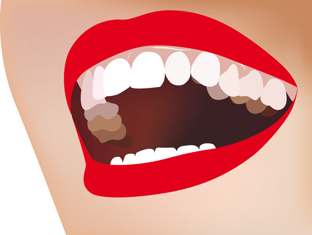 άσπρα δόντια χαμόγελο, κόκκινα χείλη, εικονογράφηση φορέας - Διάνυσμα, εικόνα