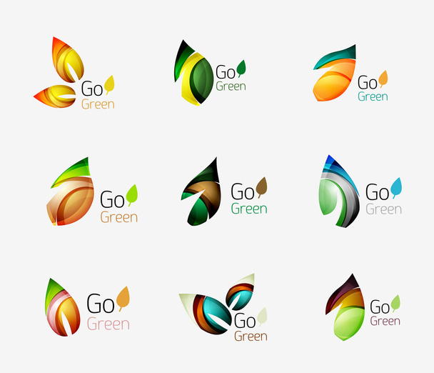 Conceitos de natureza geométrica colorida - logotipos de folhas abstratas, ícones multicoloridos, conjunto de símbolos
 - Vetor, Imagem