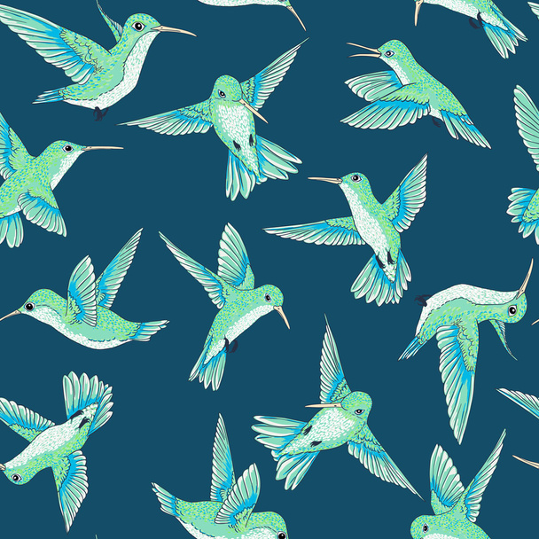 vector seamless flying little birds of paradise conversational pattern - Vettoriali, immagini