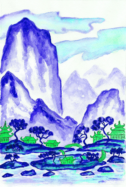Montañas azules, pintura
 - Foto, imagen