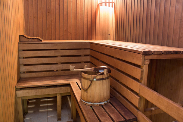 Braunes Bild einer gewöhnlichen finnischen Sauna - Foto, Bild