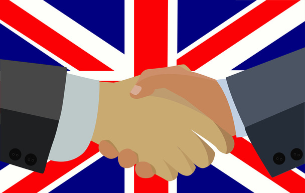 apertar as mãos sobre um fundo da bandeira da Grã-Bretanha
 - Vetor, Imagem