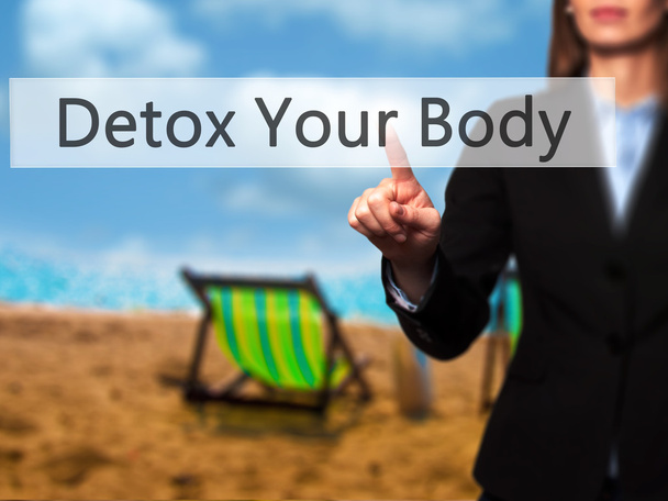 Detox Your Body - Business woman point finger on push touch scre - Фото, зображення