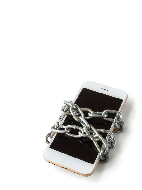 Mobile phone with chain locked isolate - Photo, Image