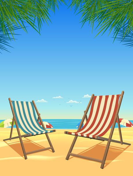 Summer Beach And Chairs Background - Vector, Image