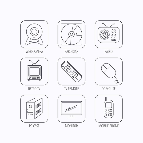 Web camera, radio and mobile phone icons. - Vector, imagen
