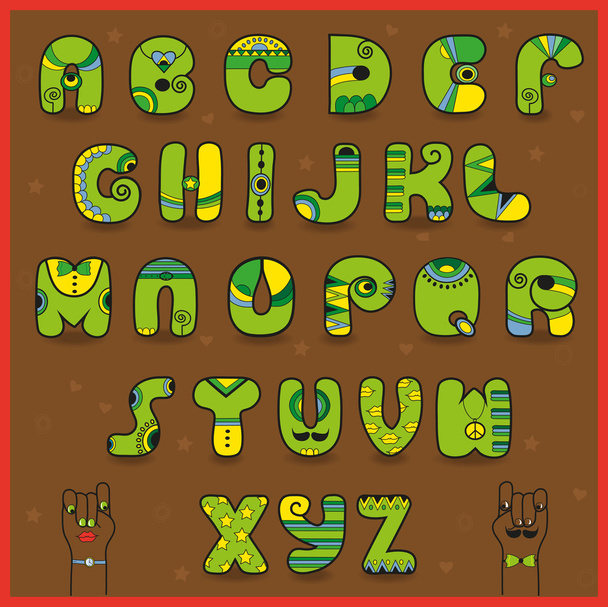 Alfabeto Smaragdine. Carattere divertente verde giallo
 - Foto, immagini