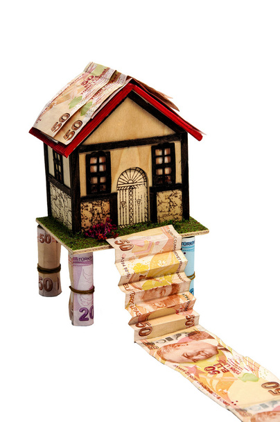 geld huis geïsoleerd op wit - Foto, afbeelding