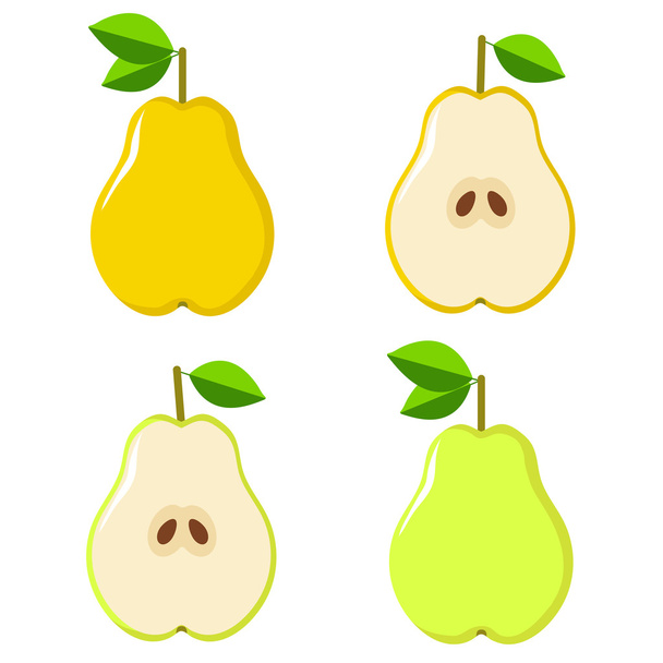 Pear set - the whole and half of fruit. Yellow and green - Vecteur, image