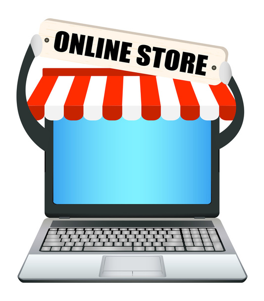 laptop with online store banner - Vetor, Imagem