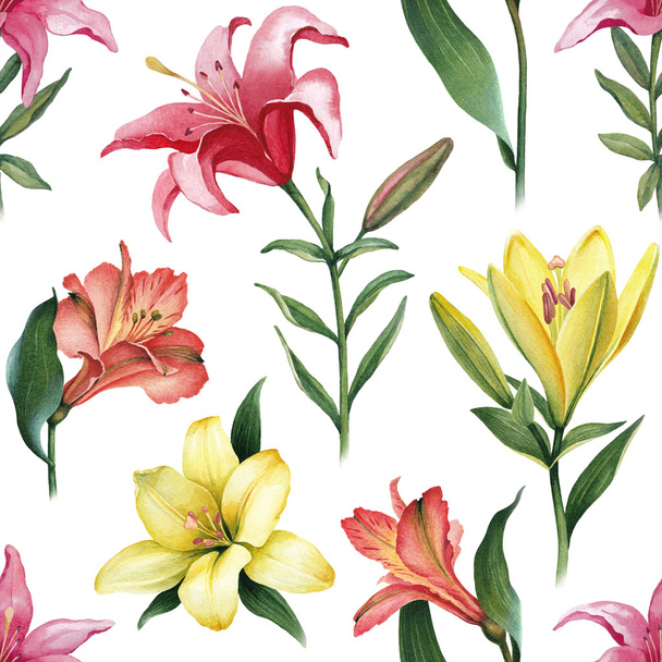 colorful lily flowers pattern - Foto, afbeelding