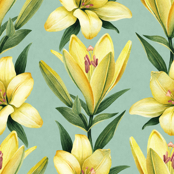 yellow lily flowers pattern - Foto, Imagen