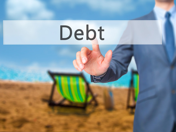 Dívida - Empresário mão pressionando botão na tela de toque
 - Foto, Imagem