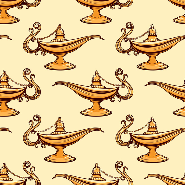 Seamless pattern of gold aladdin lamp - Wektor, obraz