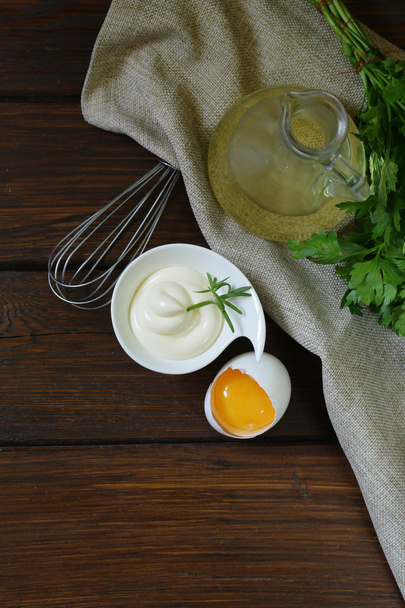 Natural homemade mayonnaise with egg yolk and vegetable oil - Photo, Image