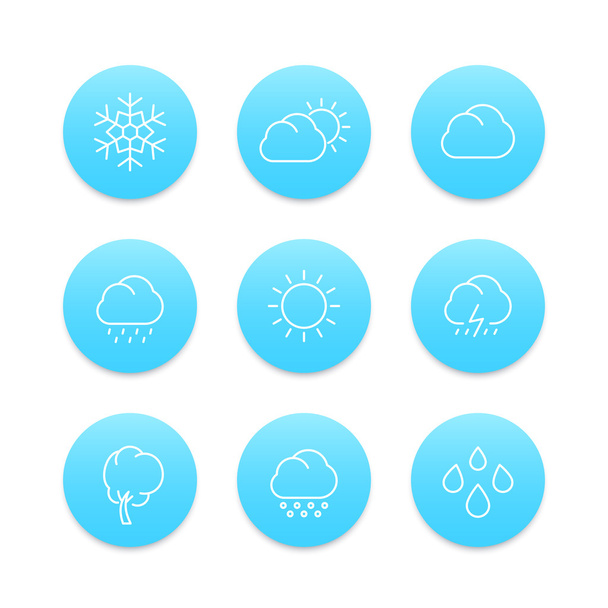 Значки погодных линий, дождь, снежинка, град, ветер, солнце, снег, векторная иллюстрация
 - Вектор,изображение