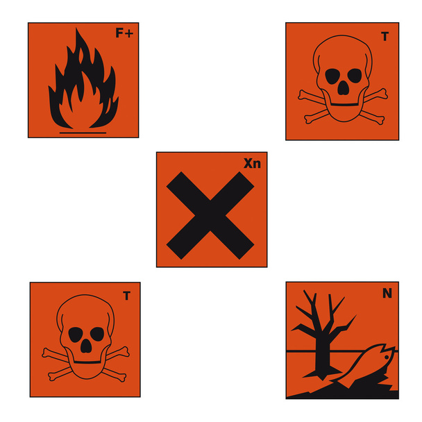 bezpečnostní označení nebezpečí znamení nebezpečné chemické chemie toxické sada - Vektor, obrázek
