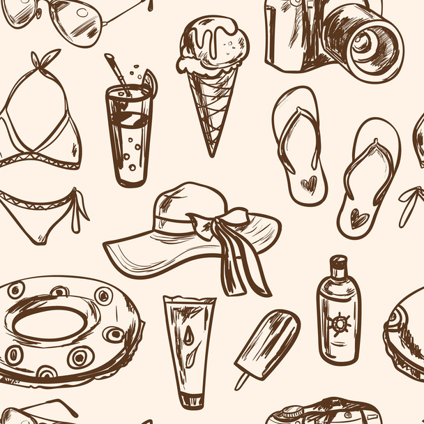 Seamless pattern with summer elements in sketch style. - Vektor, Bild