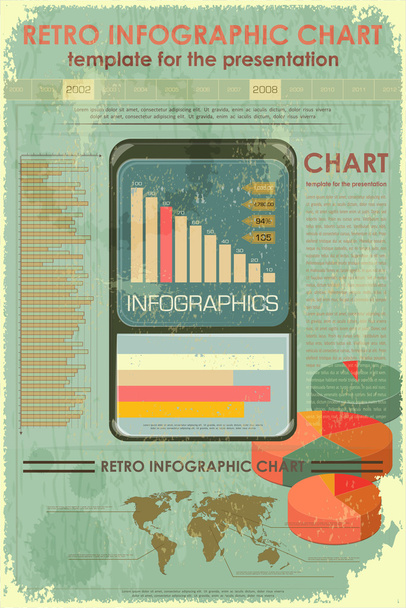 Retro Infographic Design with World Map - Vector, imagen