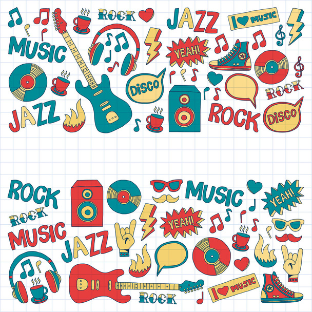 Doodle vector iconen muziek en geluid - Vector, afbeelding