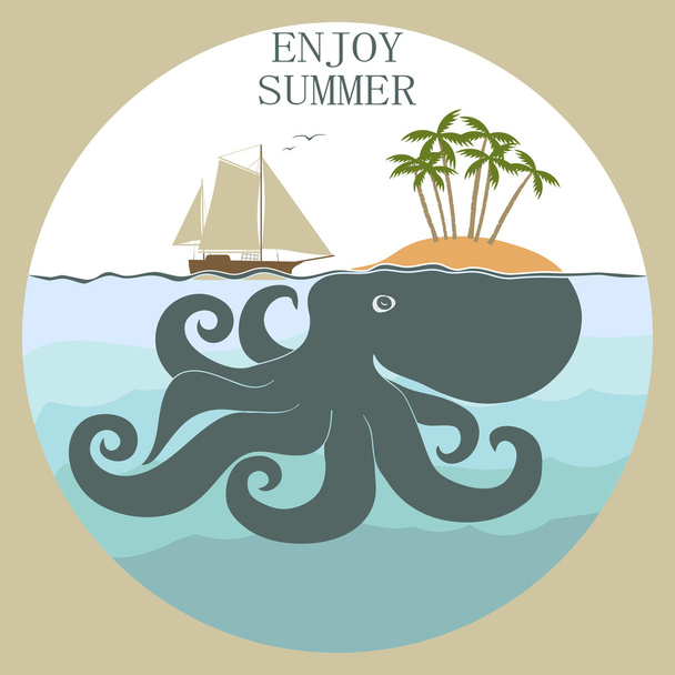 Octopus eiland, enloy zomer - Vector, afbeelding