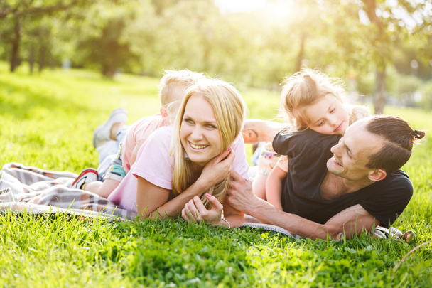 Family playing in the park on the grass - Photo, image