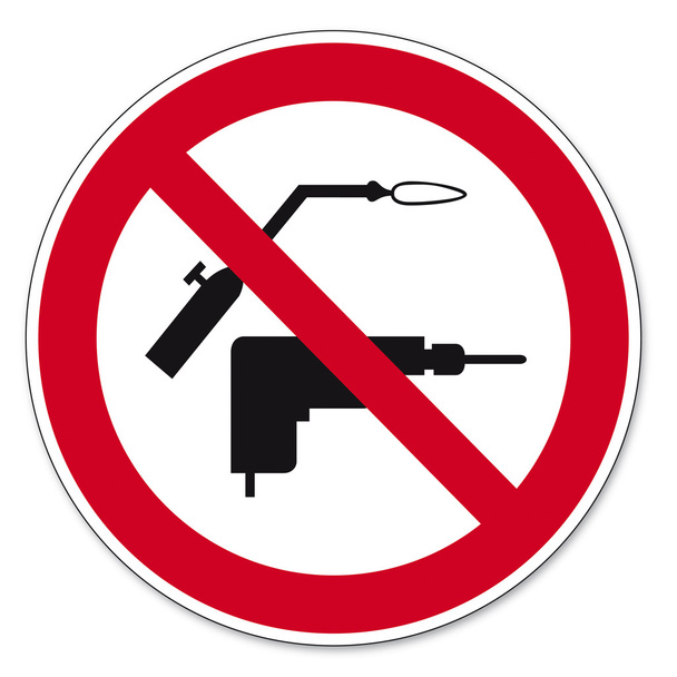Signos de prohibición BGV icono pictograma de perforación y soldadura prohibida
 - Vector, imagen