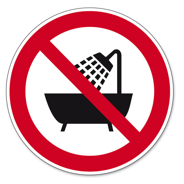 Signos de prohibición Pictograma icono BGV Uso de dispositivos en la bañera
 - Vector, imagen