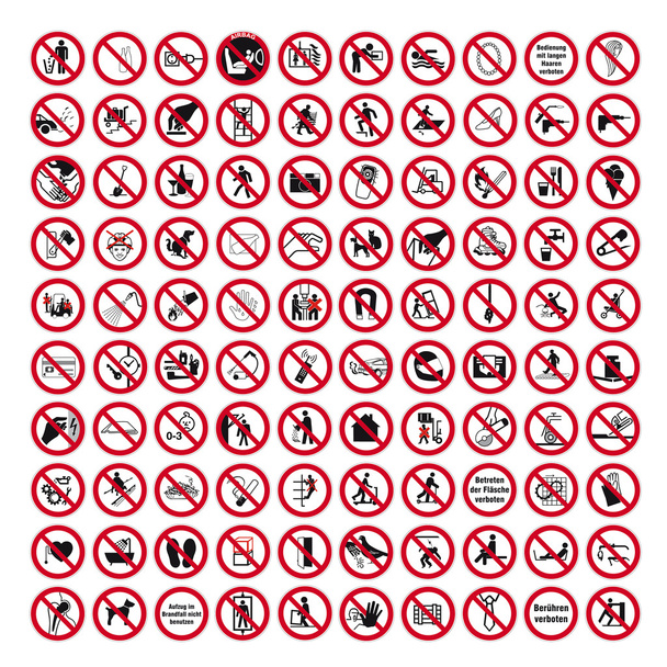 Prohibition signs BGV icon pictogram set collection collage - Vector, Image