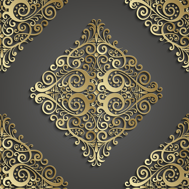 Damask seamless pattern. 3D element with shadow and highlight. Vector illustration. - Vector, Image
